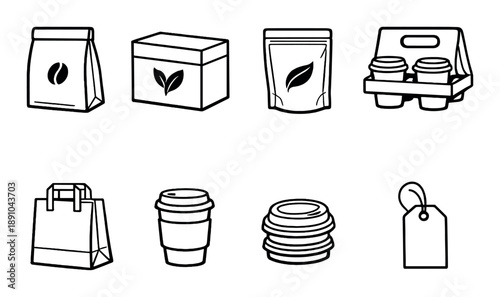 Eco-friendly packaging icons on black background