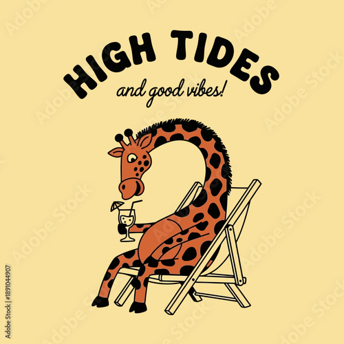 Relaxed Giraffe Enjoying a Drink in a Beach Chair 1.