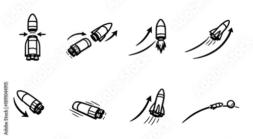 Rocket launch sequence diagrams: stages of a successful space mission