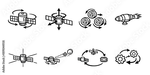 Icons representing satellite dynamics and communication technology