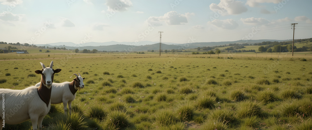 Obraz premium background image of goat farm with goats placed on the bottom left corner