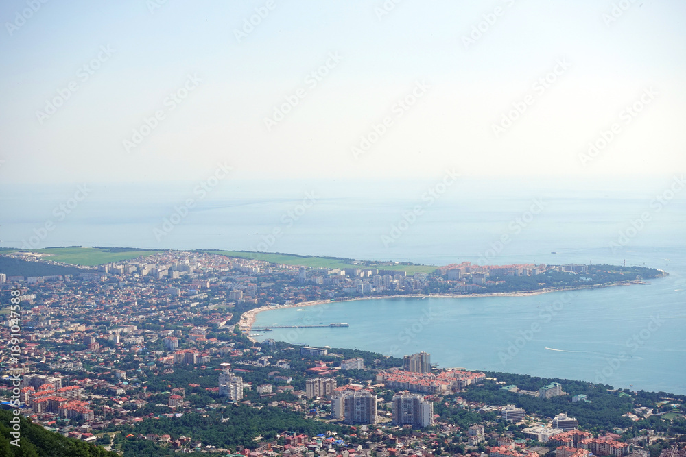 Fototapeta premium Panoramic view of Gelendzhik bay and city from high mountain