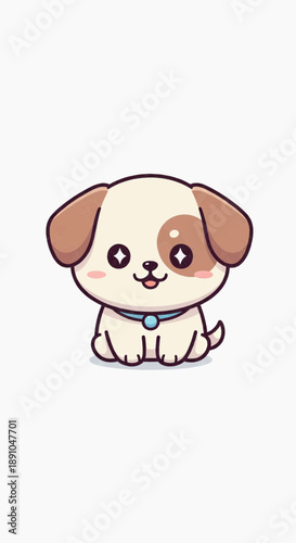 Playful cartoon tan dog with collar and tongue tilt on white backdrop illustration