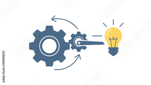 Cogs turning to illuminate a light bulb symbolizing innovation and creative problem solving