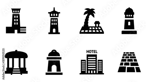 City buildings and monuments silhouettes collection