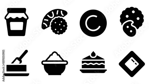 Minimalist black and white food icons set for modern design projects