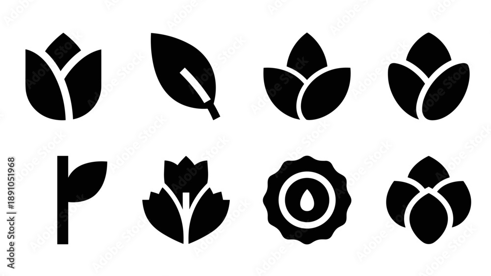Fototapeta premium Minimalist black floral icons collection for design projects