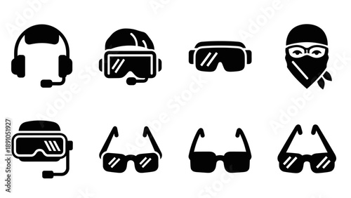Gaming and fashion essentials: headset and sunglasses icon set