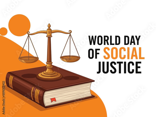 World day of social justice illustration with scales and book