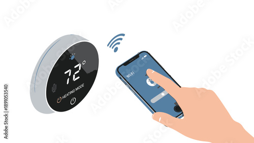 Smart thermostat control with smartphone modern temperature adjustment wireless home automation digital climate management contemporary interior design