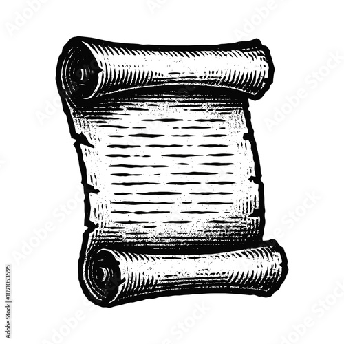 Vintage scroll illustration with blank textured surface and rolled edges.
