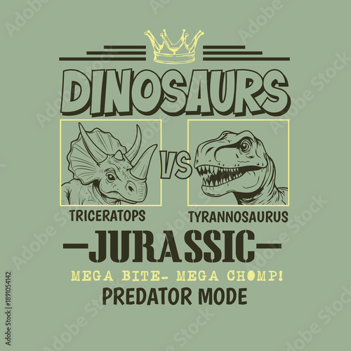 dinosaurs vector illustration of triceratops vs tyrannosaurus boys graphics for t shirt print