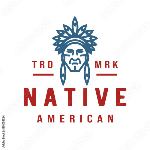 Apache indian chief logo design, American native, line art or outline vector stock illustration