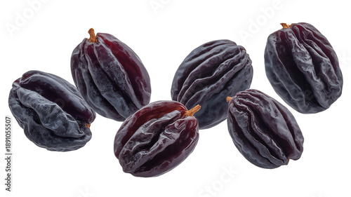 Wallpaper Mural Six dark purple dried grapes known as raisins healthy snack and sweet food ingredient, isolated on transparent background Torontodigital.ca