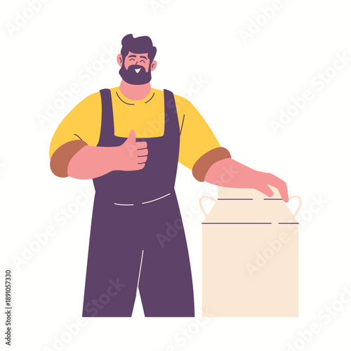 Illustration of an people work in dairy cow milking