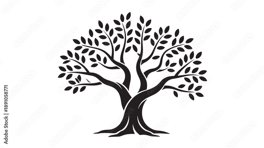 Fototapeta premium Tree Silhouette in Minimalist Style with Black and White Color on Simple Background for Environmental Logo