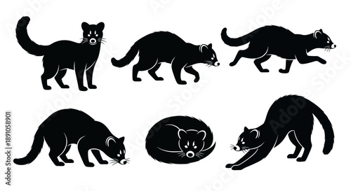Collection of black ferret (mongoose/weasel) silhouettes in various poses.