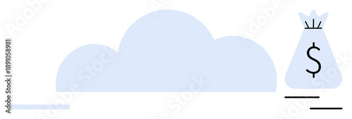 Cloud graphic and dollar money bag represent secure online data storage, financial growth, and digital savings. Ideal for cloud computing, financial apps, digital banking, fintech, e-commerce, data