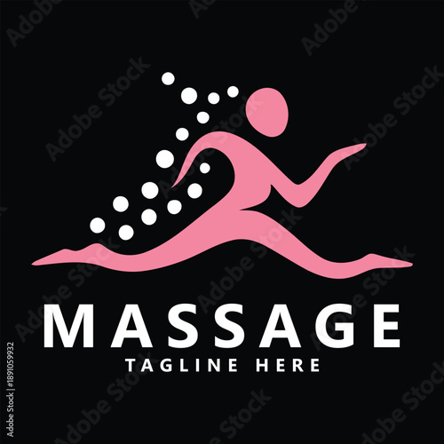 Pink massage logo with white dots on black background for spa therapy services icon