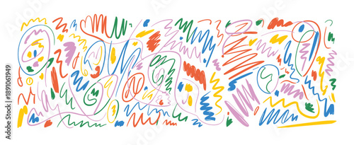 Abstract Collage of Colorful Scribbled Lines and Shapes on a White Background scribbles