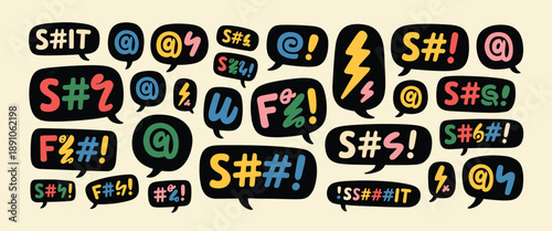 Collection Of Colorful Speech Bubbles With Censored Swear Words And Symbols vector illustration