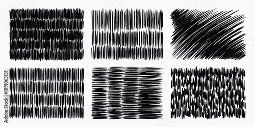 Six Black and White Textured Scribble Backgrounds in Vertical Horizontal and Diagonal Patterns vector