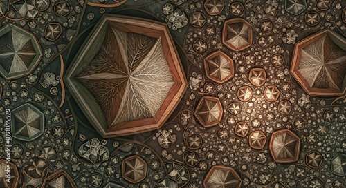 Geometric pattern featuring bronze and beige hexagons with starshaped designs