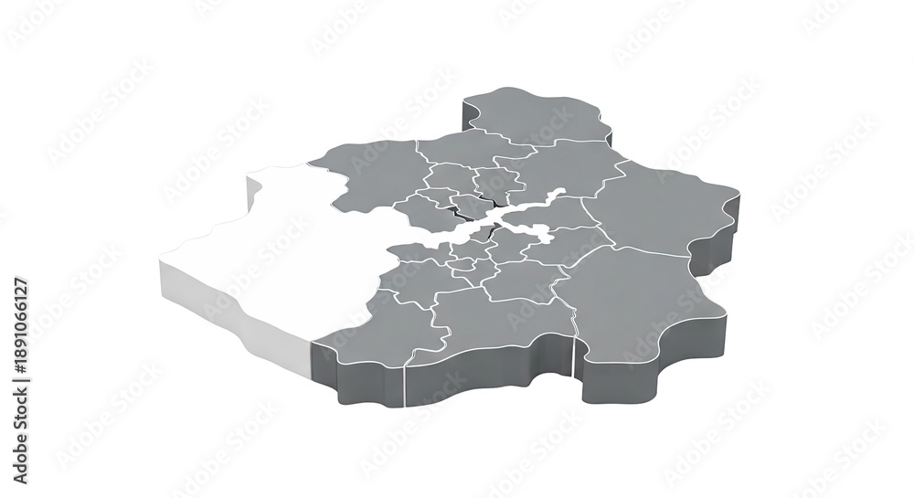 Fototapeta premium 3D Map of Administrative Regions