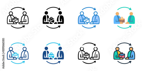 Delegating Authority icons set multiple style collection. Editable stroke 
