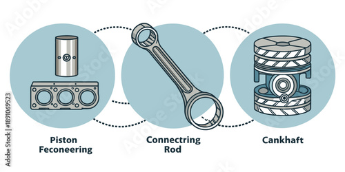 Engine parts diagram showing piston, connecting rod, crankshaft