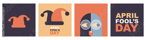 April Fool's Day card set. Modern cartoon design.