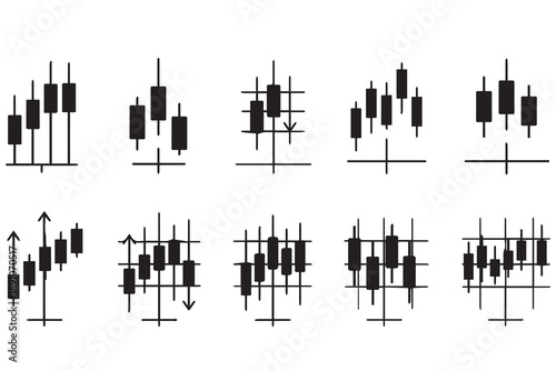 Japanese Candlestick Chart Icon Set - Stock Market Trading and Financial Analysis Vector Symbols