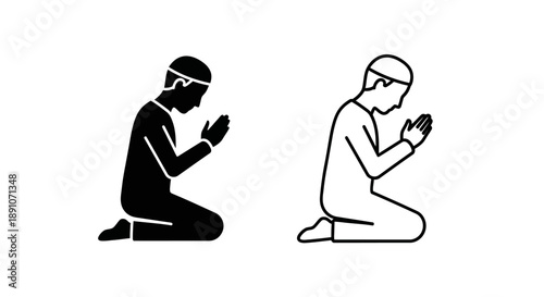 Islamic prayer muslim kneeling prayer illustration