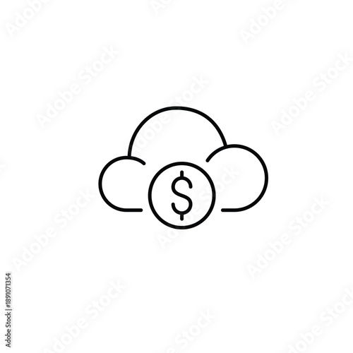 Cloud and dollar. Virtual storage payment costs. Pixel perfect, editable stroke vector icon