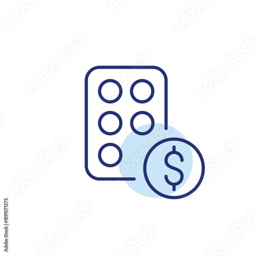 Blister of pills and dollar. Medication and health costs. Pixel perfect, editable stroke vector icon
