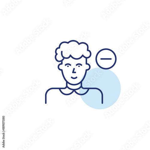 Middle-aged woman and minus. Remove user, delete avatar. Reduce profile access. Pixel perfect, editable stroke vector icon
