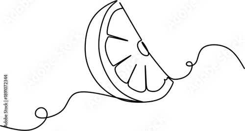 One continuous line drawing of orange slice, minimalist citrus fruit segment vector illustration