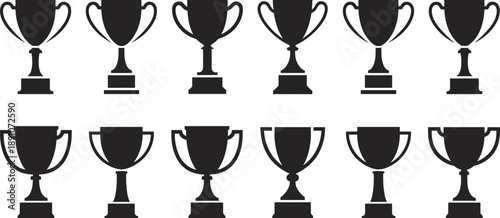 Trophy cup silhouettes set award winner success achievement competition prize vector illustration collection isolated on white background design