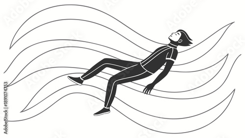 A person skydiving in mid-air, surrounded by flowing lines, capturing the thrill of the jump from a dynamic side viewpoint