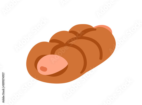 Sausage roll, snack. Hot dog in bun, meat filling, baked crust, dough. Fast f...