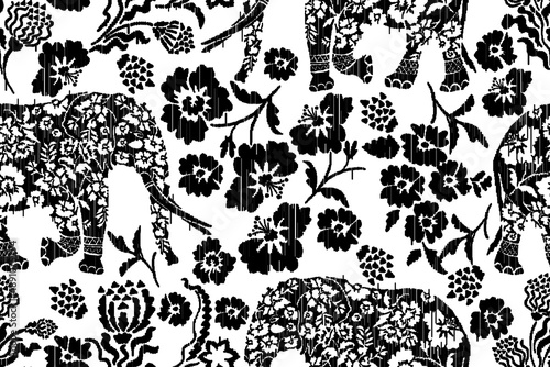 Seamless Elephant Floral Damask Pattern