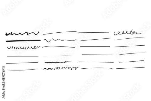 This image displays a collection of hand-drawn lines organized into four distinct columns against a plain white background. The lines vary widely in style and thickness, showcasing straight lines, 