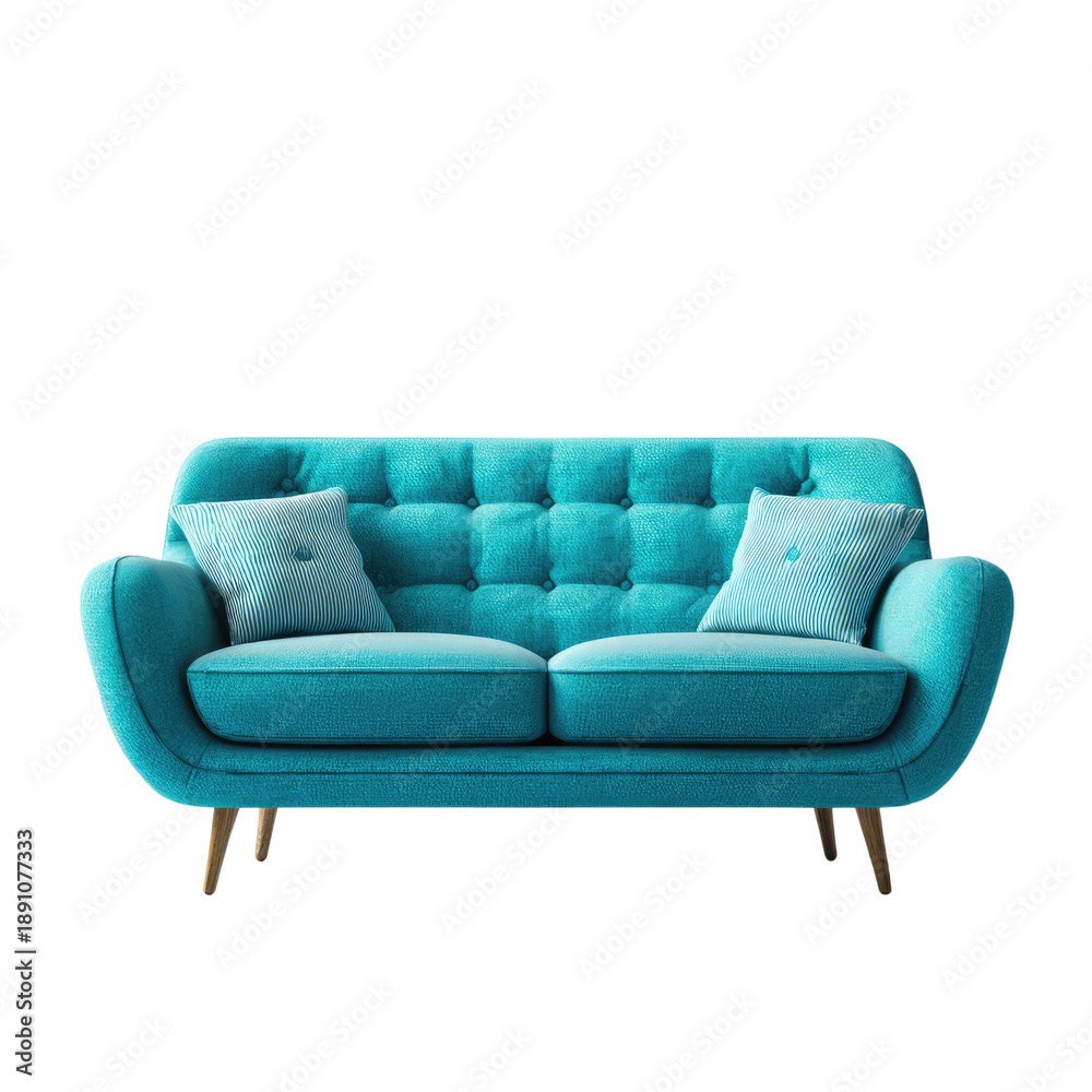 Fototapeta premium Modern Blue Sofa Isolated on White Background