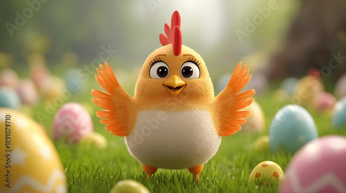 chicken and easter eggs