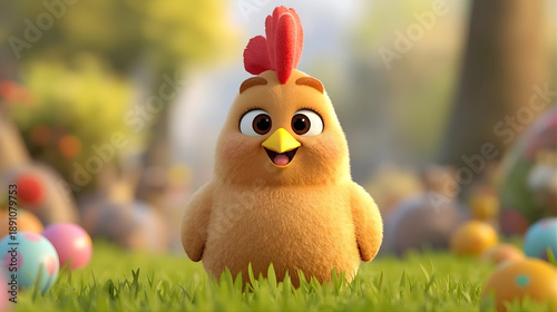 chicken and easter eggs