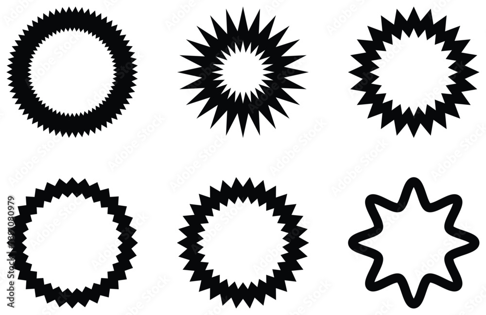 Fototapeta premium Abstract Starburst Shape Icons Set – Spiky Badges, Sunburst Frames and Decorative Seals