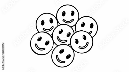 A group of smiling faces arranged in a circular pattern, conveying happiness and friendship, viewed from directly above.