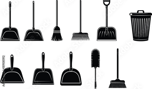 "Collection of fifteen black dog silhouettes in various poses and breeds, standing, sitting, and lying down for design and educational use"