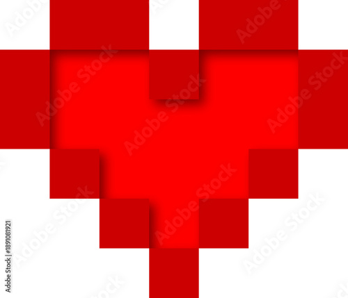 Red heart love paixel art paper cut icon PNG