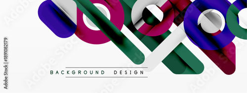 Abstract dynamic lines, vibrant colors, modern design elements. Overlapping shapes create interesting visual texture. Background text present.